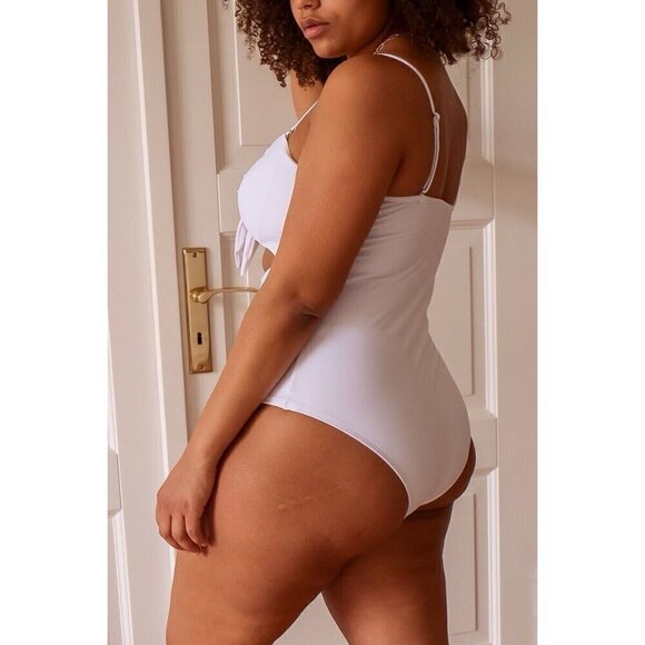 Aava Womens Valentina Swimsuit Sz Large White Front Tie One Piece Bandeau Beach - Picture 5 of 14